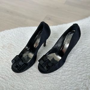 Tory Burch Black Larter Style Satin Pumps Heels